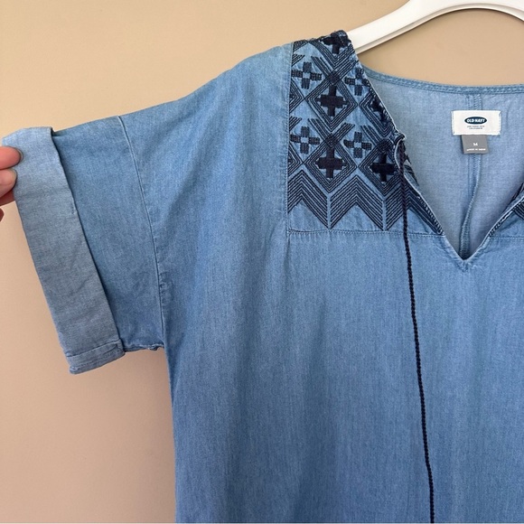 Boho Tunic Dress Embroidered Denim Hippie Blue Old Navy Women’s M Casual Comfy - Picture 2 of 8
